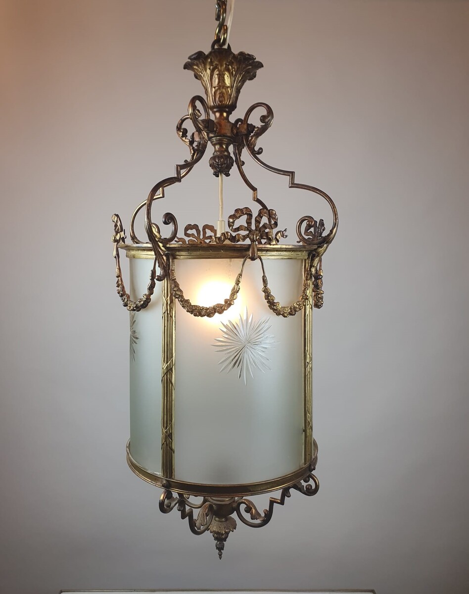 Louis XVI style hall lantern in bronze and brass