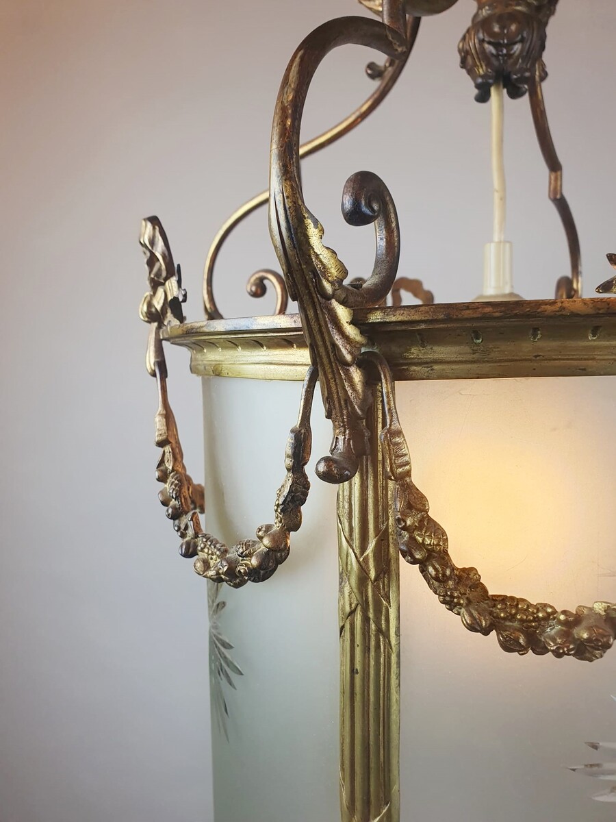 Louis XVI style hall lantern in bronze and brass