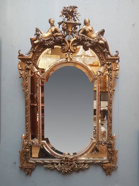 Louis XVI style mirror with glazing bead in gilded wood, Napoleon III period