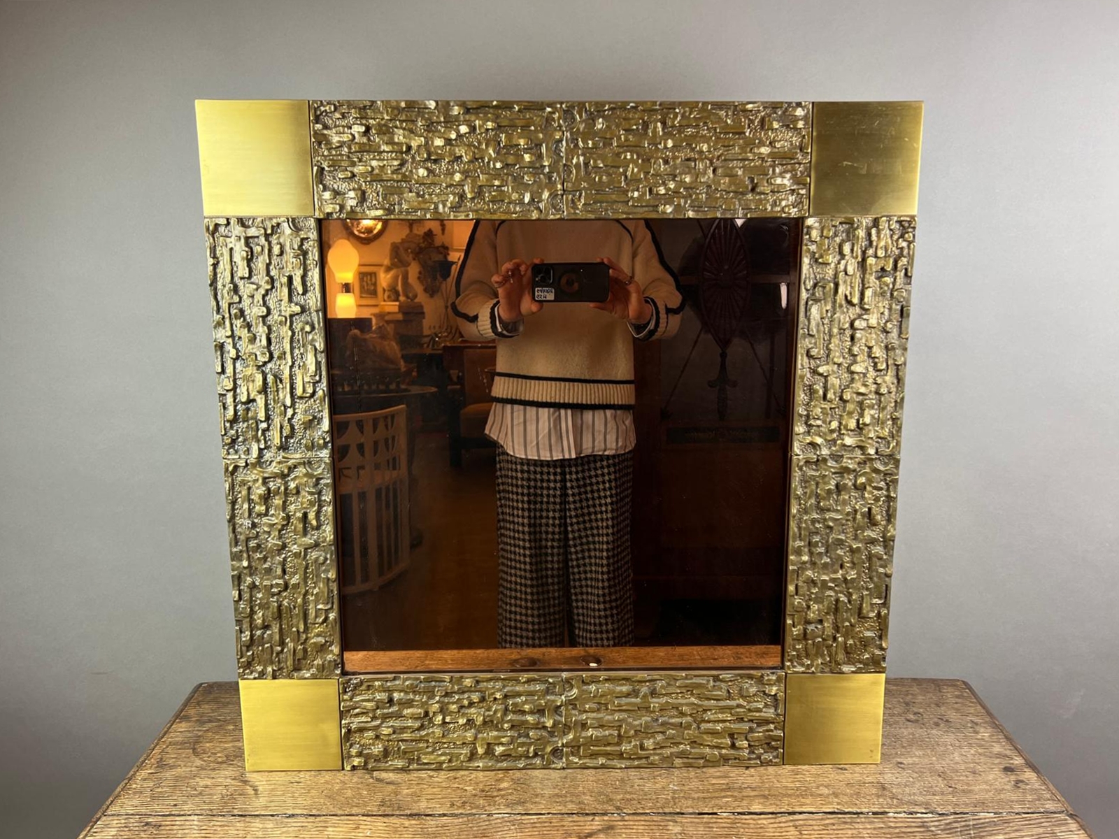 Luciano Frigerio, Mirror, bronze frame and smoked mirror