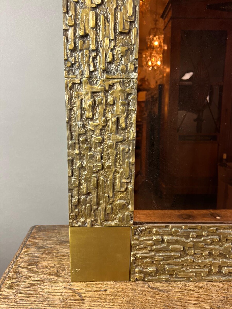 Luciano Frigerio, Mirror, bronze frame and smoked mirror