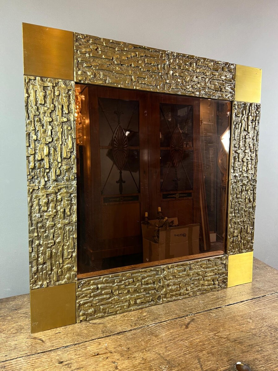 Luciano Frigerio, Mirror, bronze frame and smoked mirror