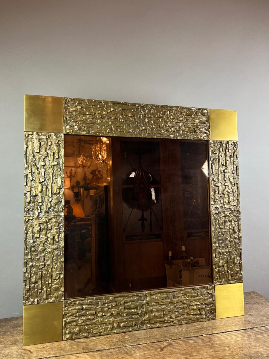 Luciano Frigerio, Mirror, bronze frame and smoked mirror