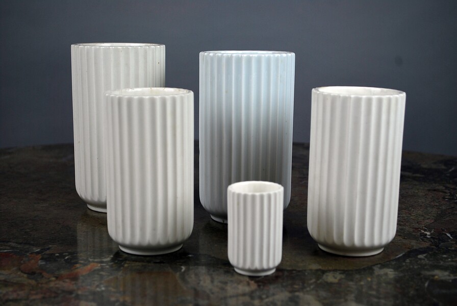 Lyngby, Lot Of White Porcelain Vases, Circa 1930
