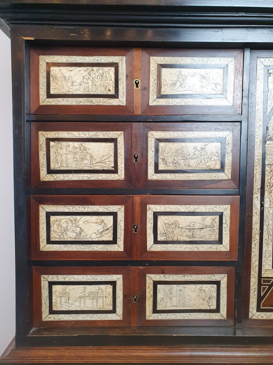 Mahogany, blackened wood and ivory cabinet, Italy 19th