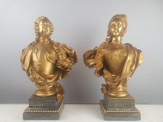 Maison Millet in Paris, pair of gilt bronze busts