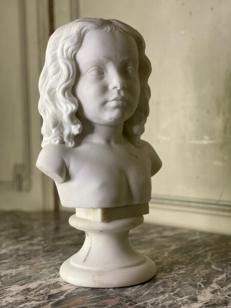 Marble Bust, Portrait Of A Little Girl, Carrara Marble, Signed And Dated, B. König, 1875