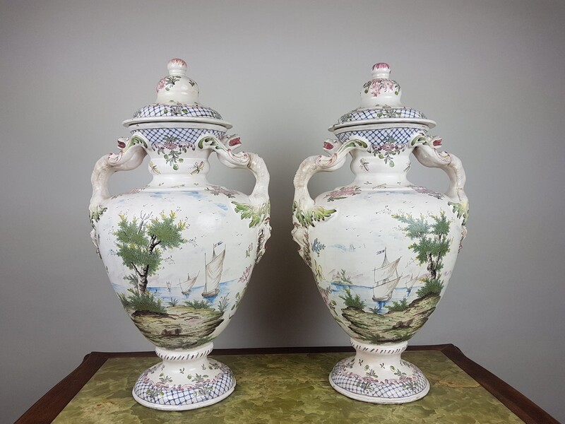 Marseille, Pair of earthenware covered vases, 19th