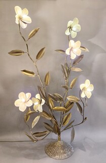 Metal floor lamp decorated with lotus flowers