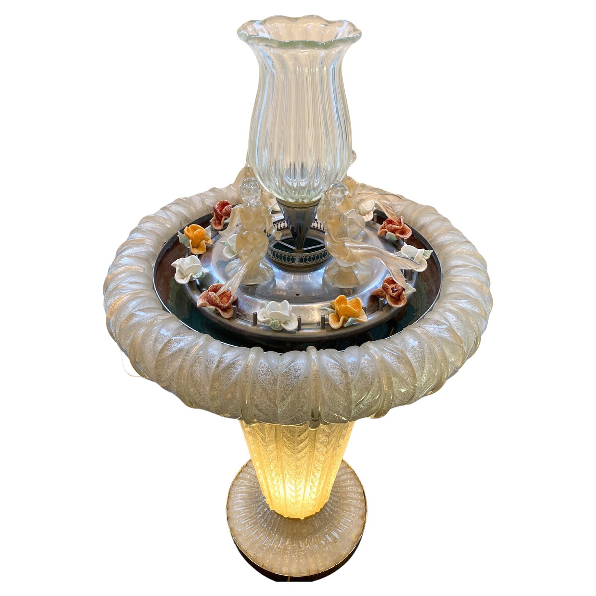 Mid-Century Modern Murano Glass Fountain with a Central Vase encircled by 4 Mermaids, 1950s