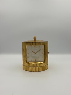 Midcentury Swiss made Luxor Brass Table Clock and cigarette case