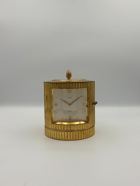 Midcentury Swiss made Luxor Brass Table Clock and cigarette case