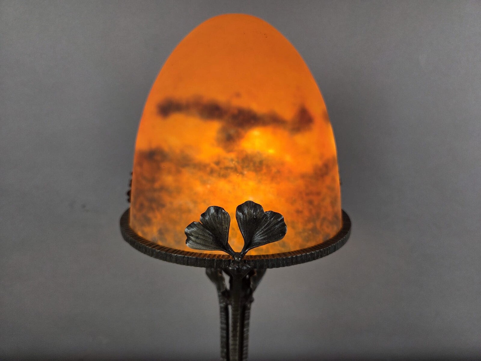 Miller Frères Lunéville, Glass paste lamp with wrought iron frame