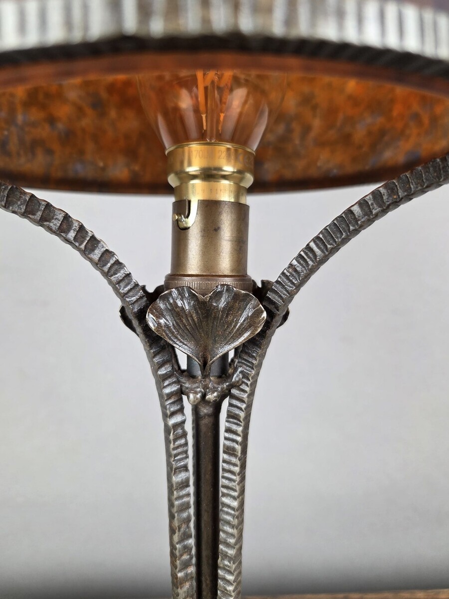 Miller Frères Lunéville, Glass paste lamp with wrought iron frame