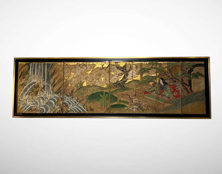 Miniature Chinese screen, gouache on paper, 19th century