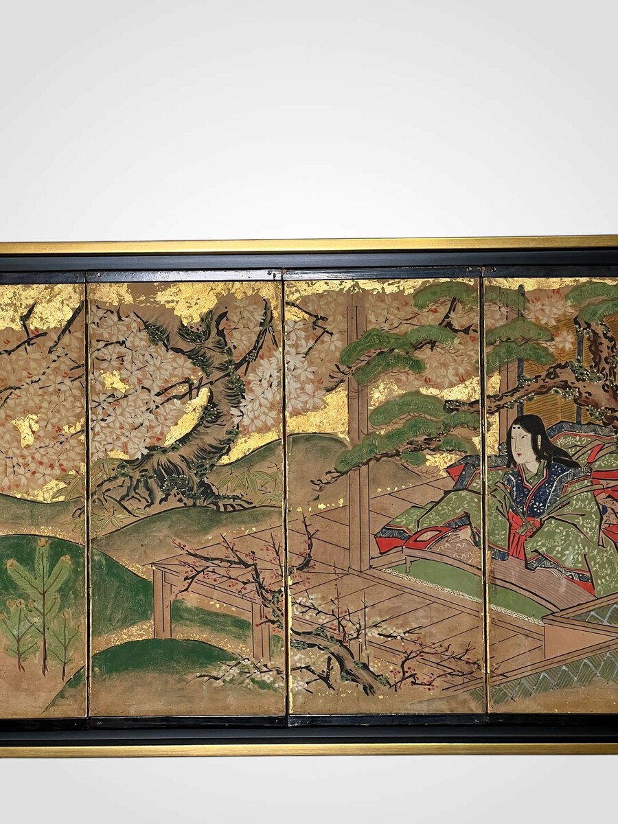 Miniature Chinese screen, gouache on paper, 19th century