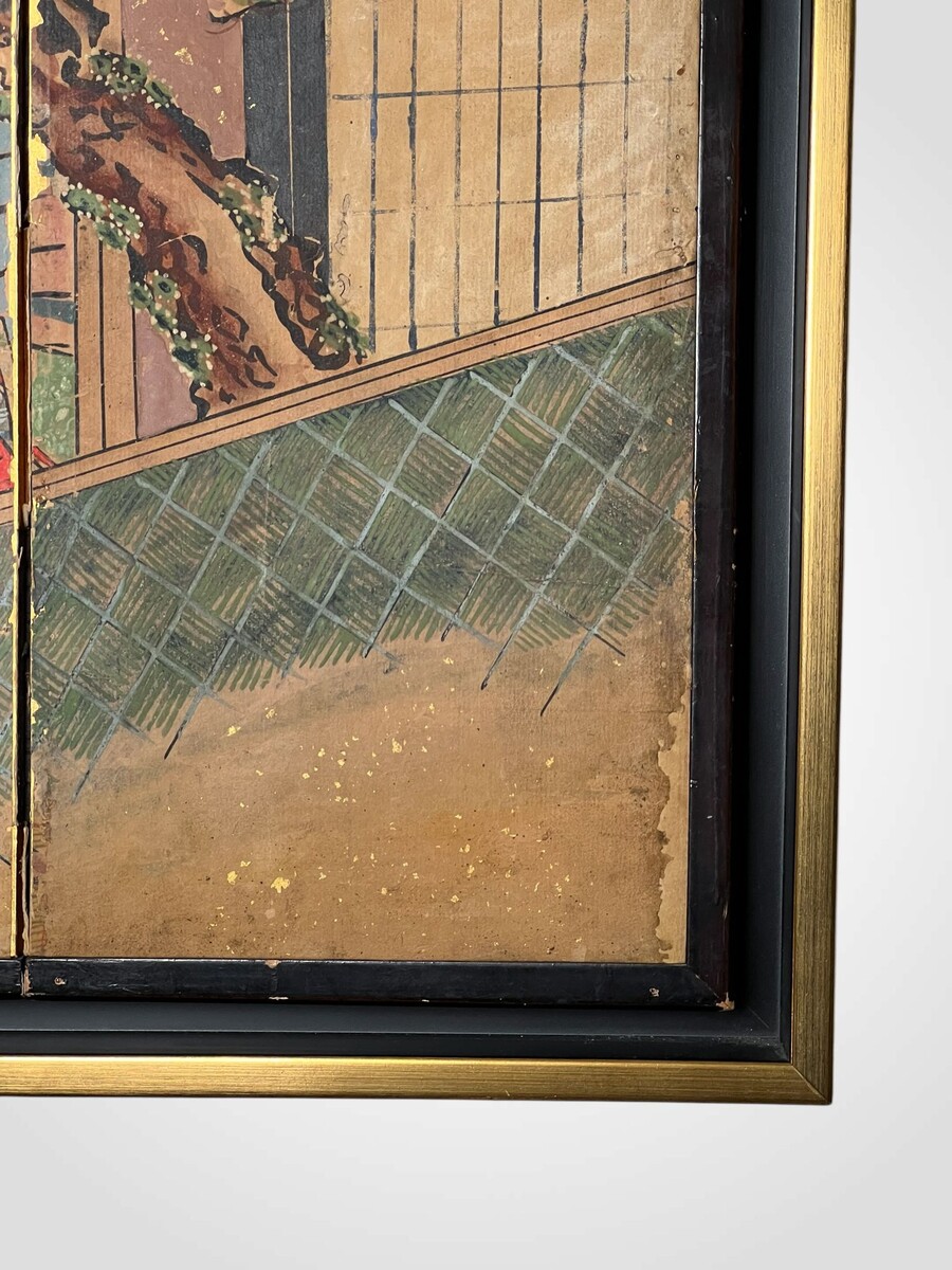 Miniature Chinese screen, gouache on paper, 19th century