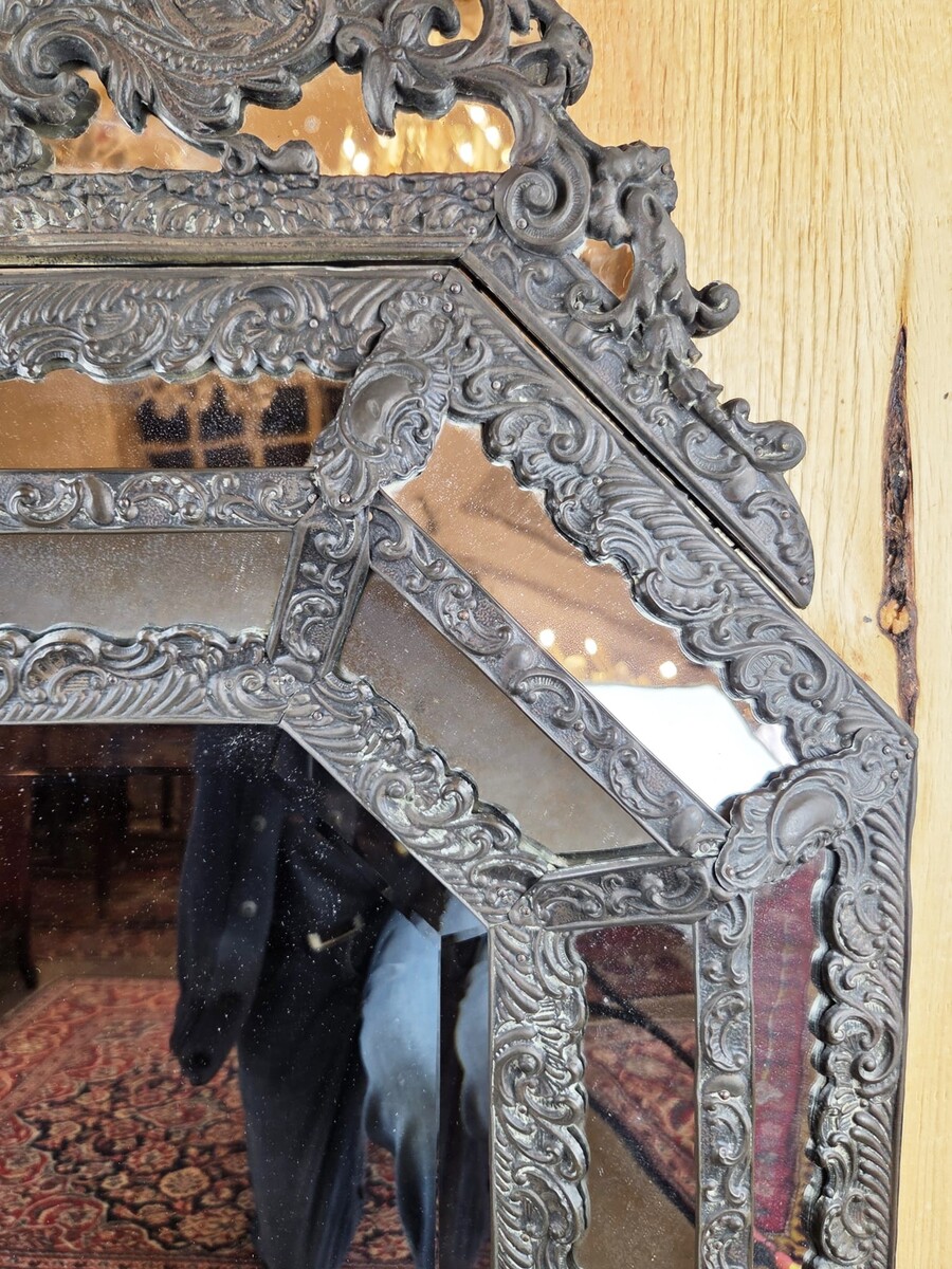 Mirror with embossed wood and copper bead, 20th century