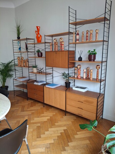 Modular shelving unit in wood and metal – 1970s