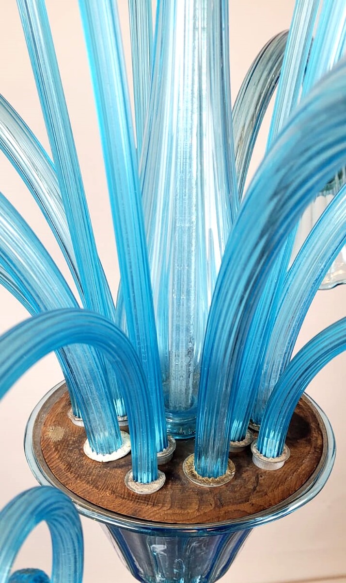 Murano blue glass chandelier - 5 arms of light