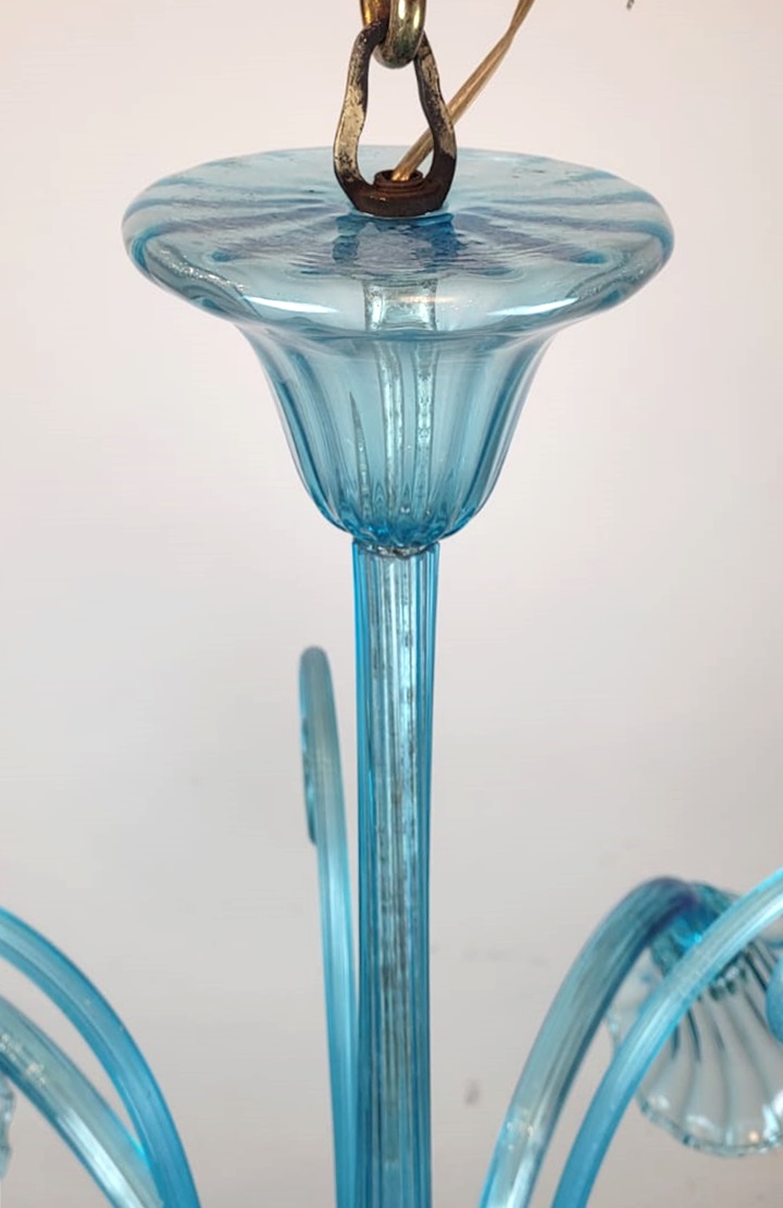 Murano blue glass chandelier - 5 arms of light