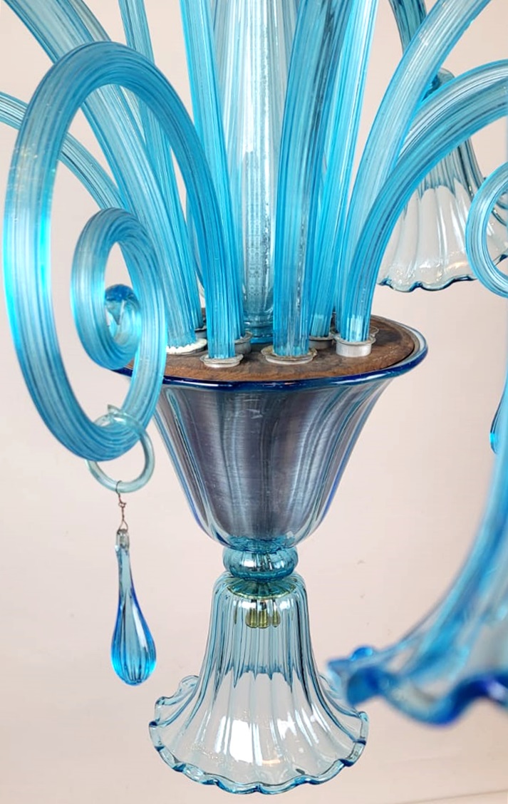 Murano blue glass chandelier - 5 arms of light