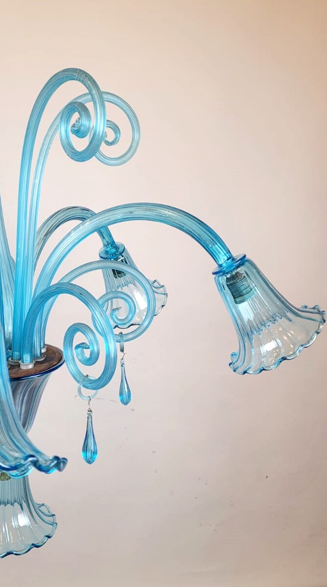 Murano blue glass chandelier - 5 arms of light