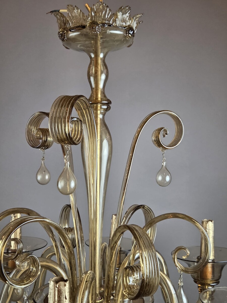 Murano chandelier in amber glass with 6 lights, circa 1950