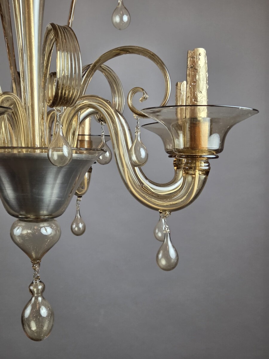 Murano chandelier in amber glass with 6 lights, circa 1950