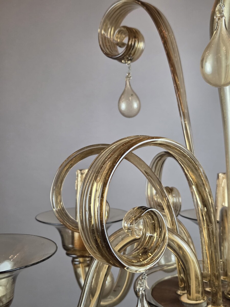 Murano chandelier in amber glass with 6 lights, circa 1950