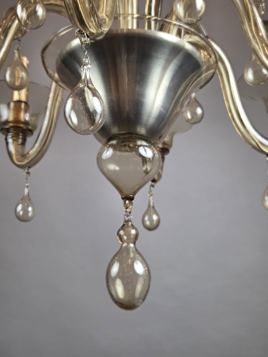 Murano chandelier in amber glass with 6 lights, circa 1950