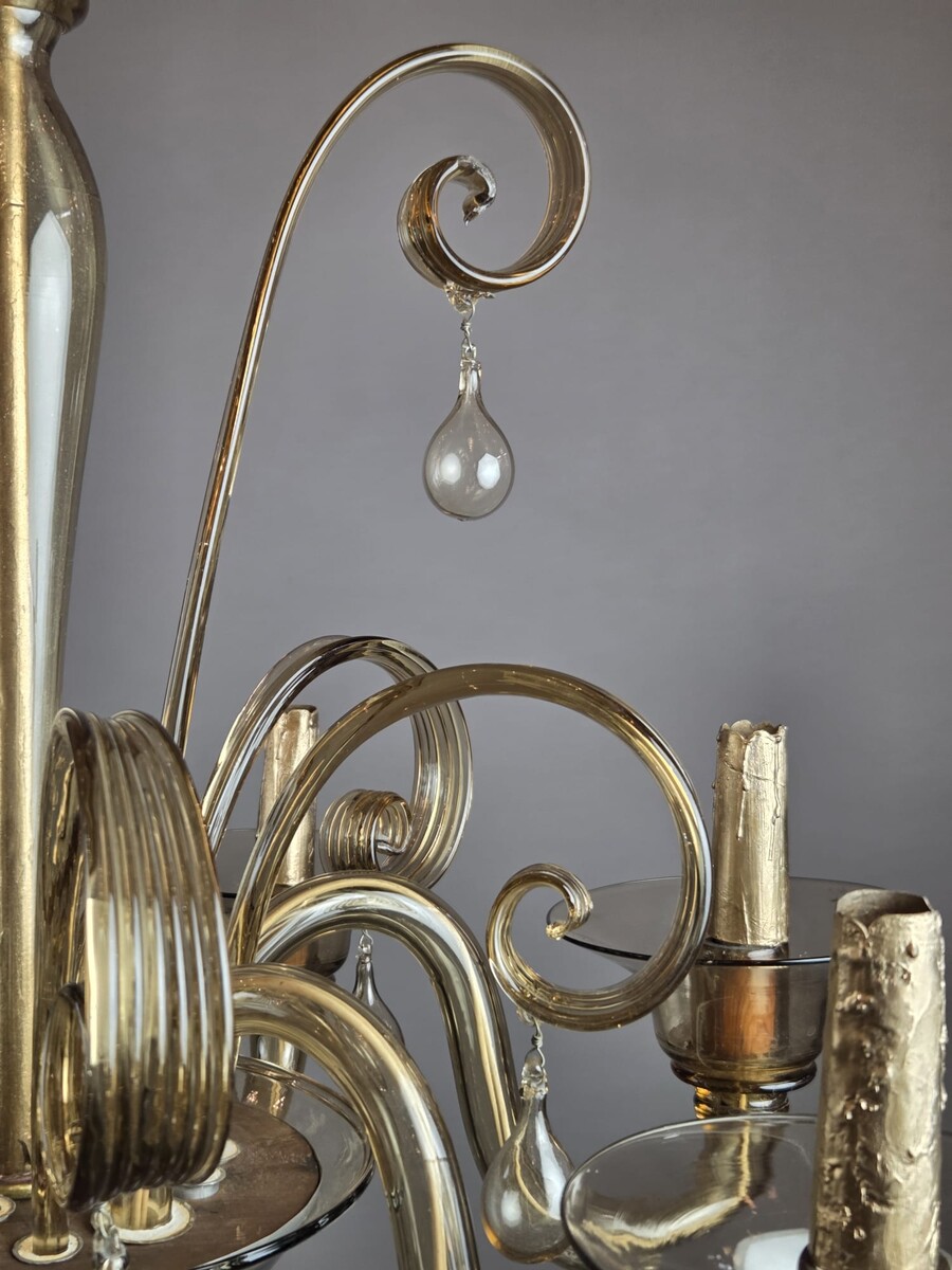 Murano chandelier in amber glass with 6 lights, circa 1950