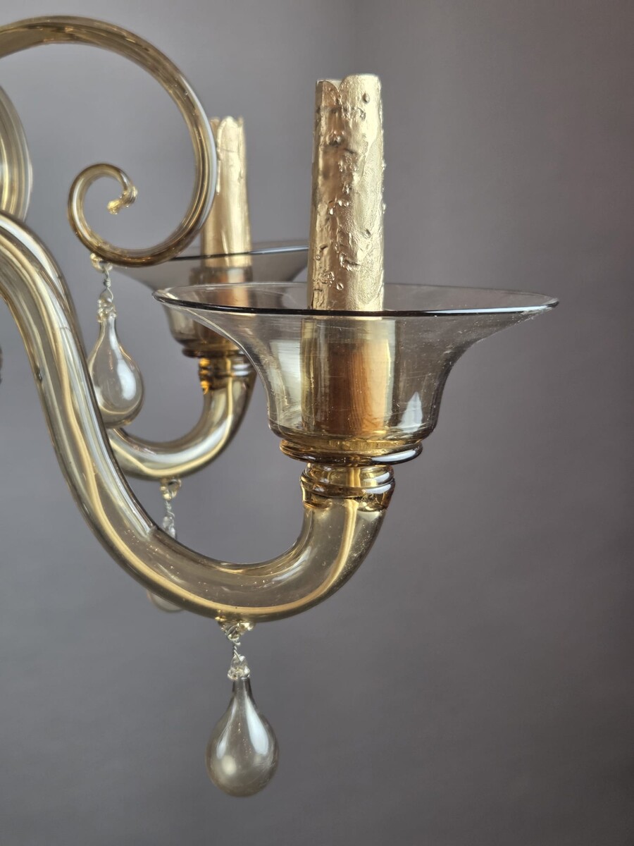 Murano chandelier in amber glass with 6 lights, circa 1950