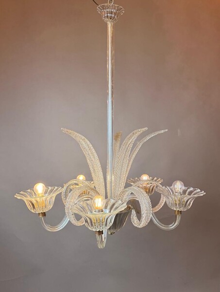 Murano chandelier in white glass with 5 lights