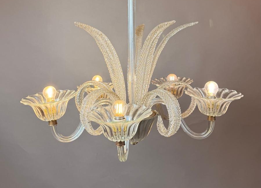 Murano chandelier in white glass with 5 lights