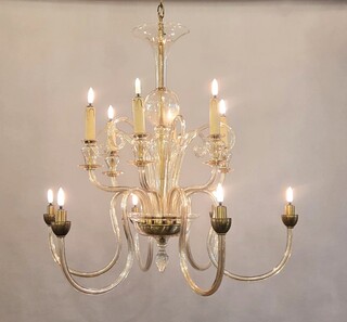 Murano chandelier with 12 arms and scrolls
