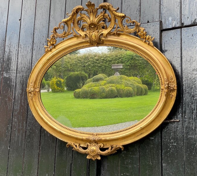 Napoleon III Mirror In Golden Stuccoed Wood Circa 1880