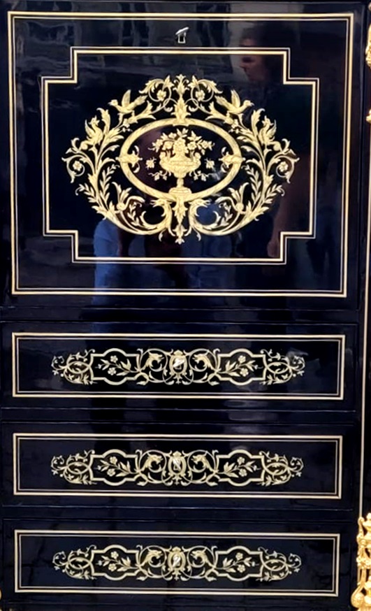 Napoleon III secretary in blackened pear wood - brass marquetry
