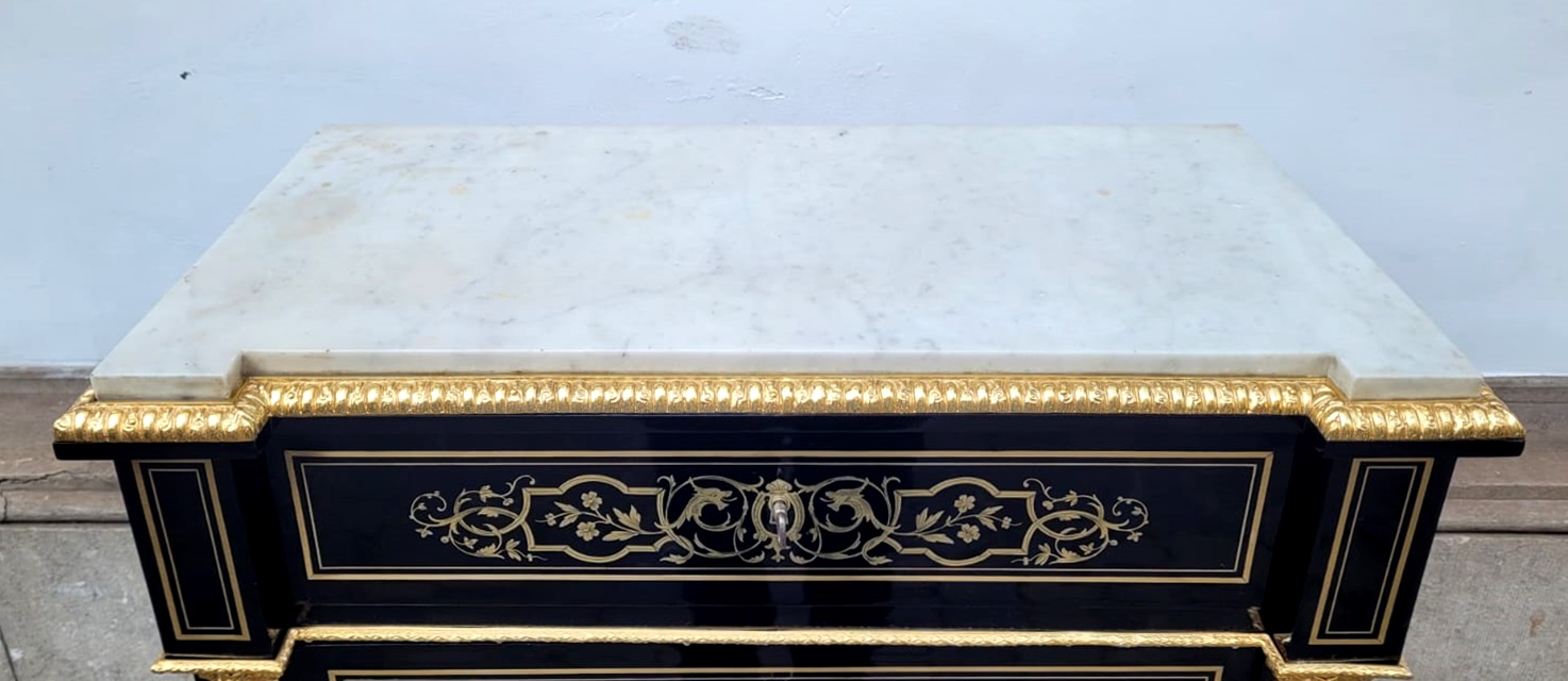 Napoleon III secretary in blackened pear wood - brass marquetry