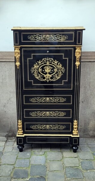 Napoleon III secretary in blackened pear wood - brass marquetry