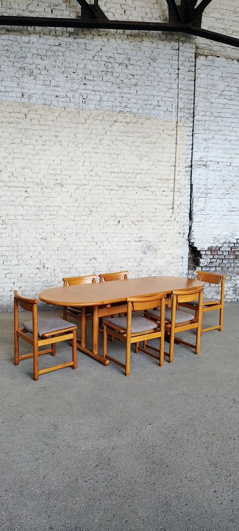 Oak dining set with 6 chairs, 1970-1980s