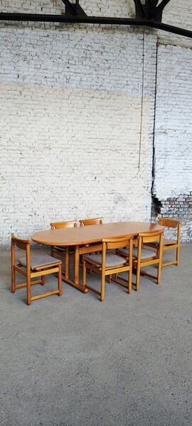 Oak dining set with 6 chairs, 1970-1980s