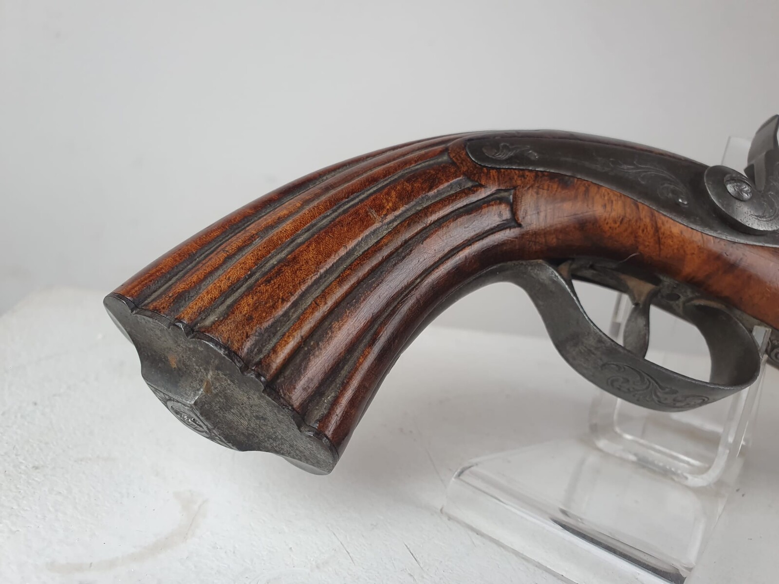 Officer's percussion pistol, travel pistol, damascus barrel, original ramrod, circa 1840