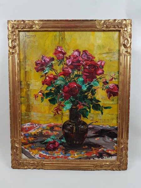 oil on canvas representing a bouquet of roses signed A Drumeaux