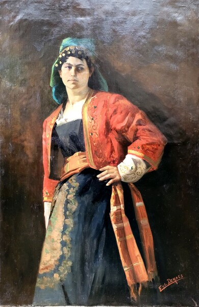 Oil on canvas representing a young orientalist woman - signed Eug Dehaes