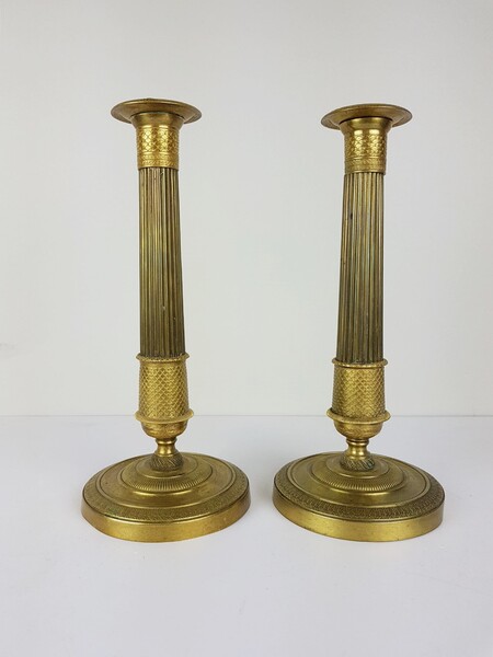 Pair of 19th copper candlesticks