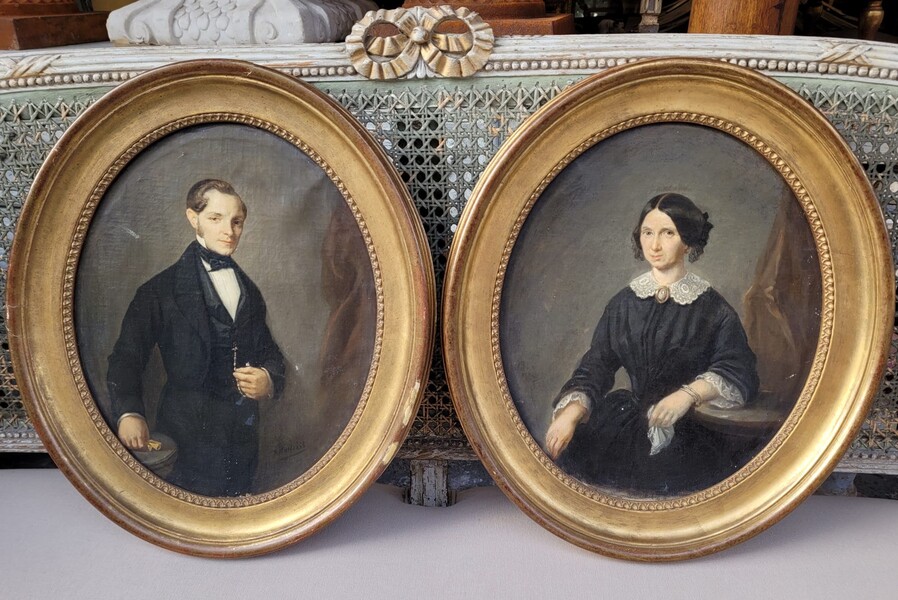 Pair of ancestor portraits - signed R Maes 1855