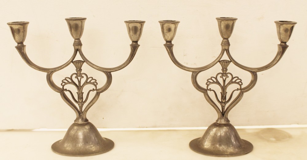 Pair of Art Deco pewter candle