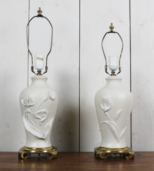 Pair of Art Nouveau biscuit lamps