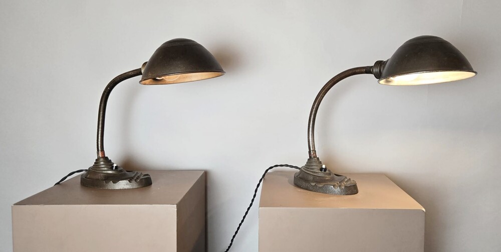 Pair of Belgian industrial lamps, Erpe, 20th century